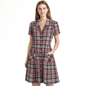 Ralph Lauren Madras Plaid Shirt Dress Womens Sz 14 Cotton Preppy Country Casual